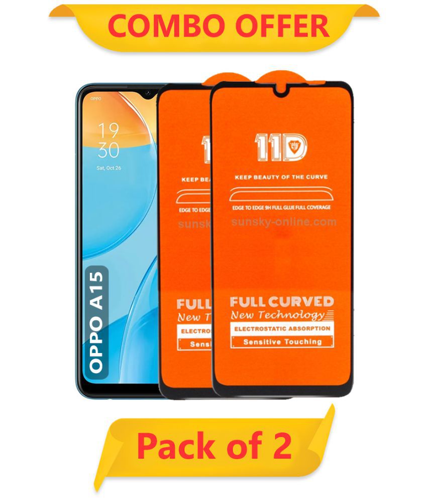 NBOX Tempered Glass For Oppo A15 11D - Pack of 2