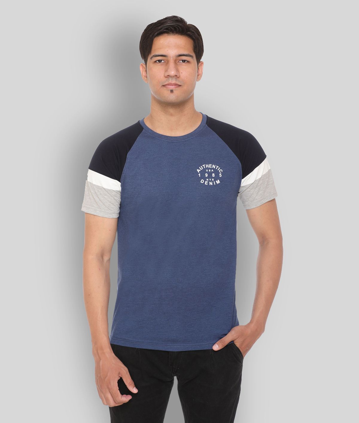     			HVBK - Blue Cotton Blend Regular Fit Men's T-Shirt ( Pack of 1 )