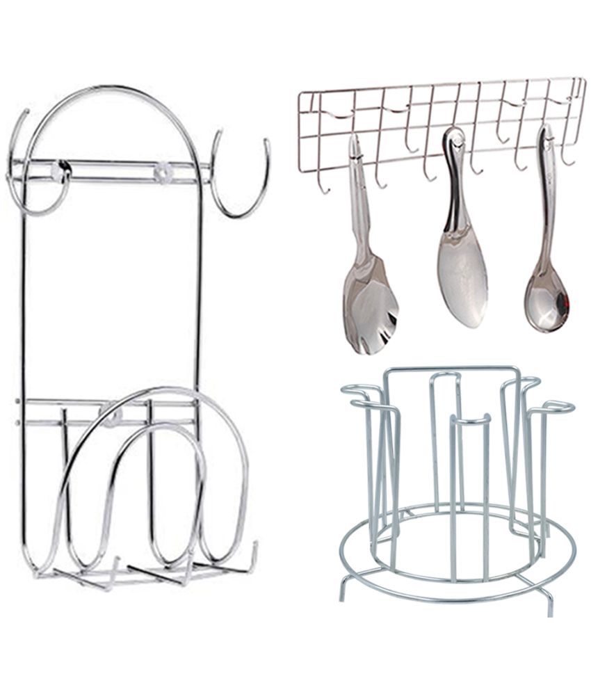     			JISUN Stainless Steel Glass Stand / Glass Holder & Chakla Belan Stand & Ladle Hook Rail / Wall Mounted Ladle Stand For Kitchen