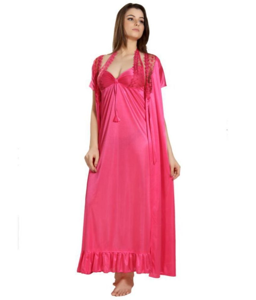     			Romaisa Satin Nighty & Night Gowns - Pink Single