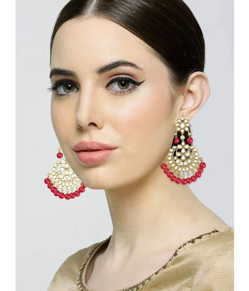     			I Jewels 18K Gold Plated Traditional Kundan Studded Chandbali Earrings For Women/Girls (E7058R)
