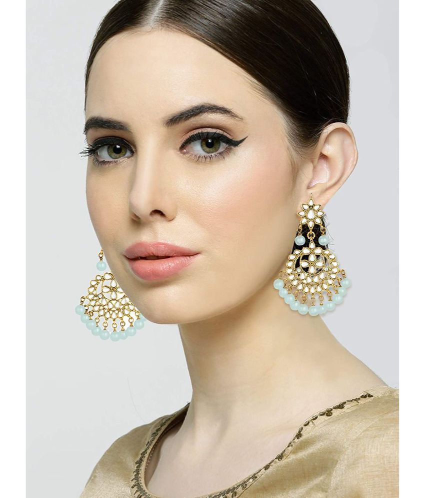     			I Jewels 18K Gold Plated Traditional Kundan Studded Chandbali Earrings For Women/Girls (E7058Sb)