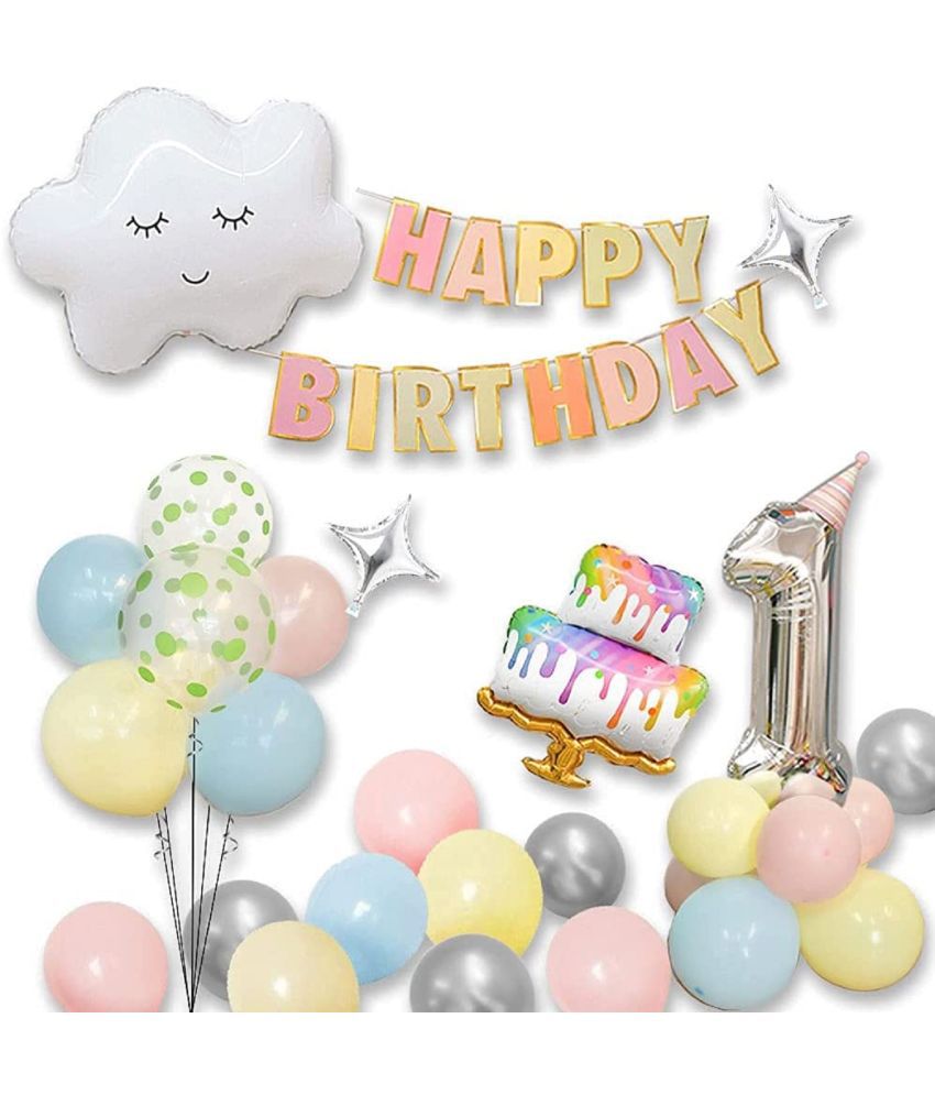     			Party Propz 1st Birthday Decoration For Baby Boy Or Girl Happy Birthday Paper Banner, Metallic Balloons, Cake Foil Balloons Combo 33 Pcs For Boys Girls Birthday Supplies