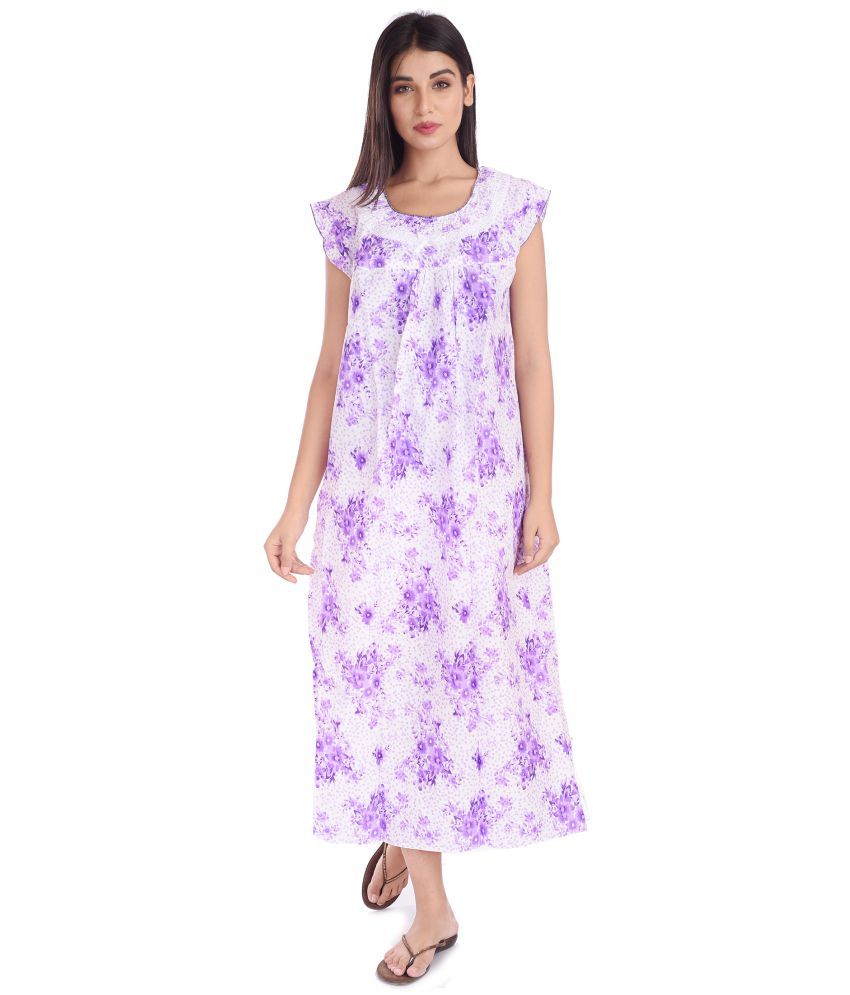     			Raj Cotton Nighty & Night Gowns - White Single