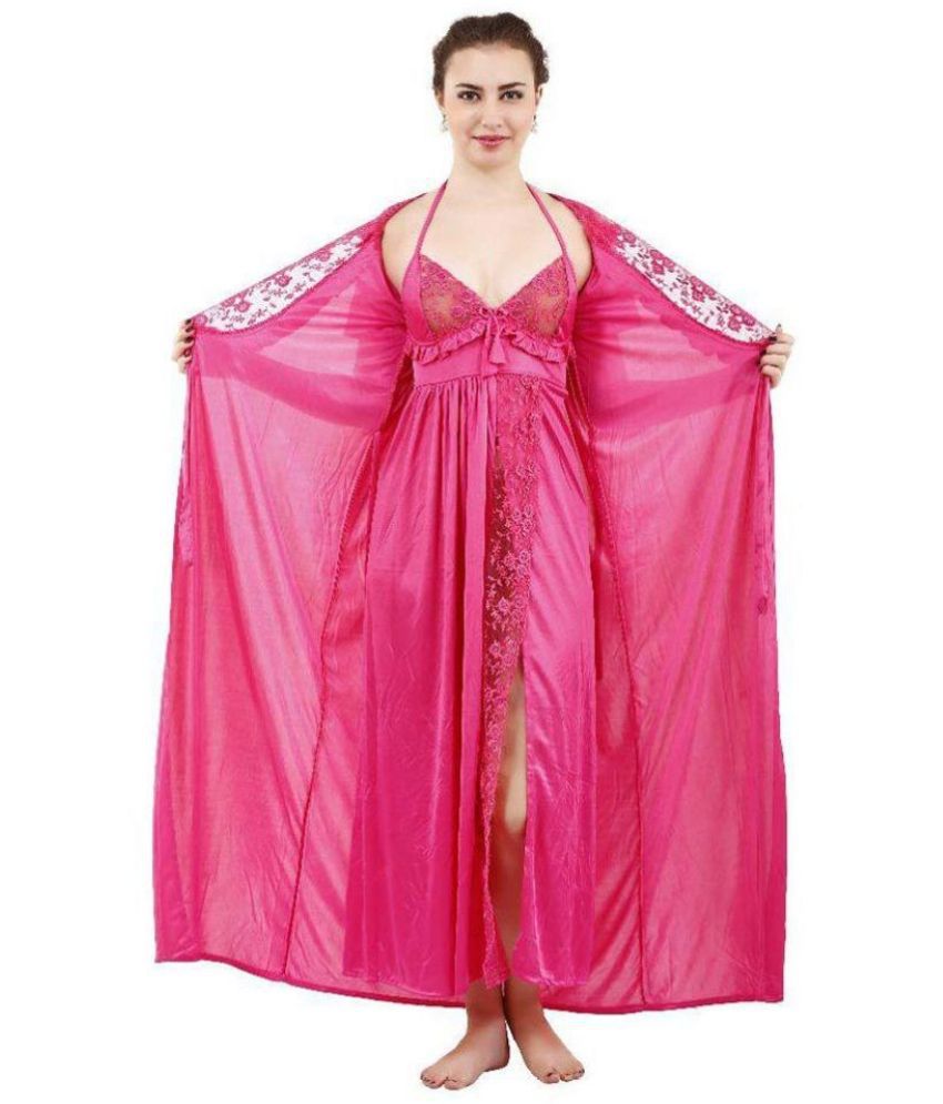     			Romaisa Satin Nighty & Night Gowns - Pink Single