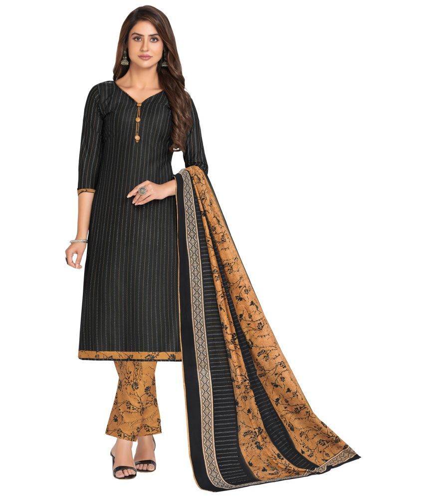     			SIMMU Black Cotton Unstitched Dress Material - Single