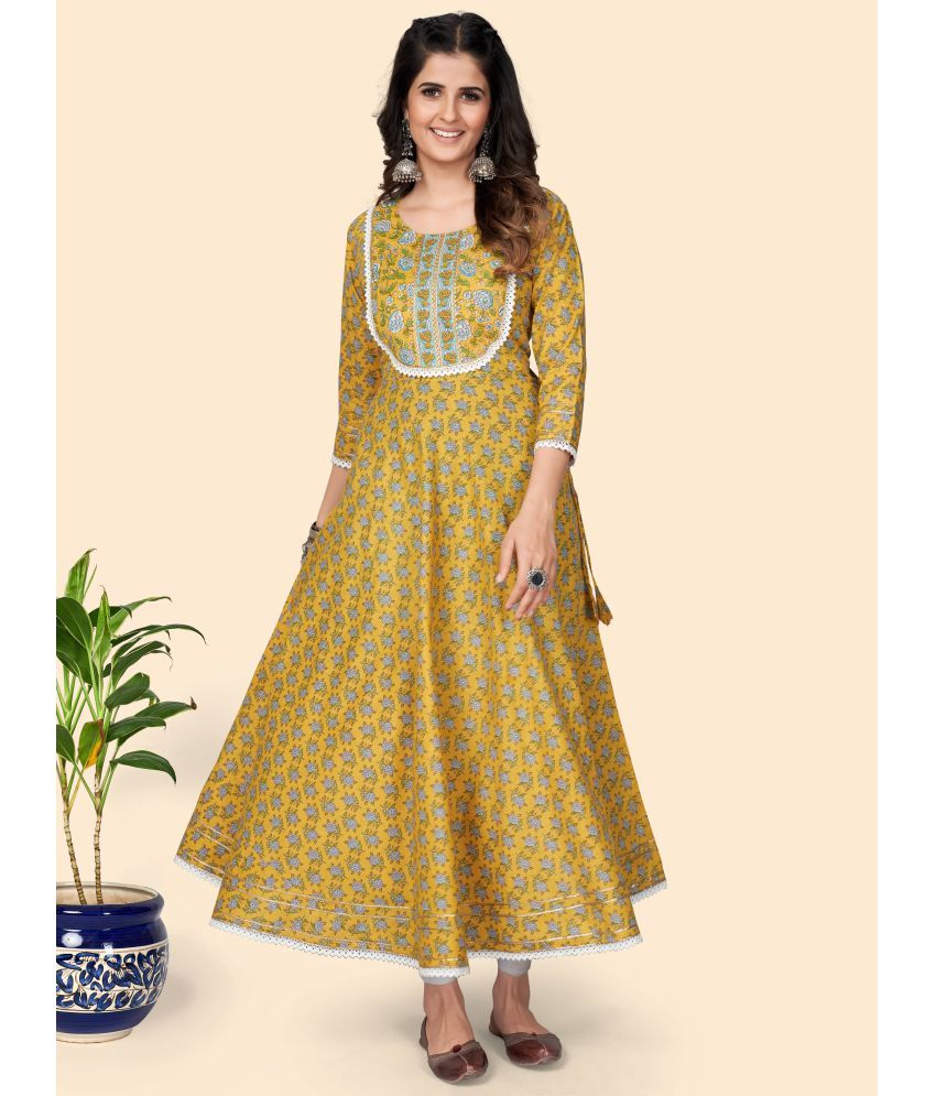     			Vbuyz Cotton Printed Anarkali Yellow Kurti