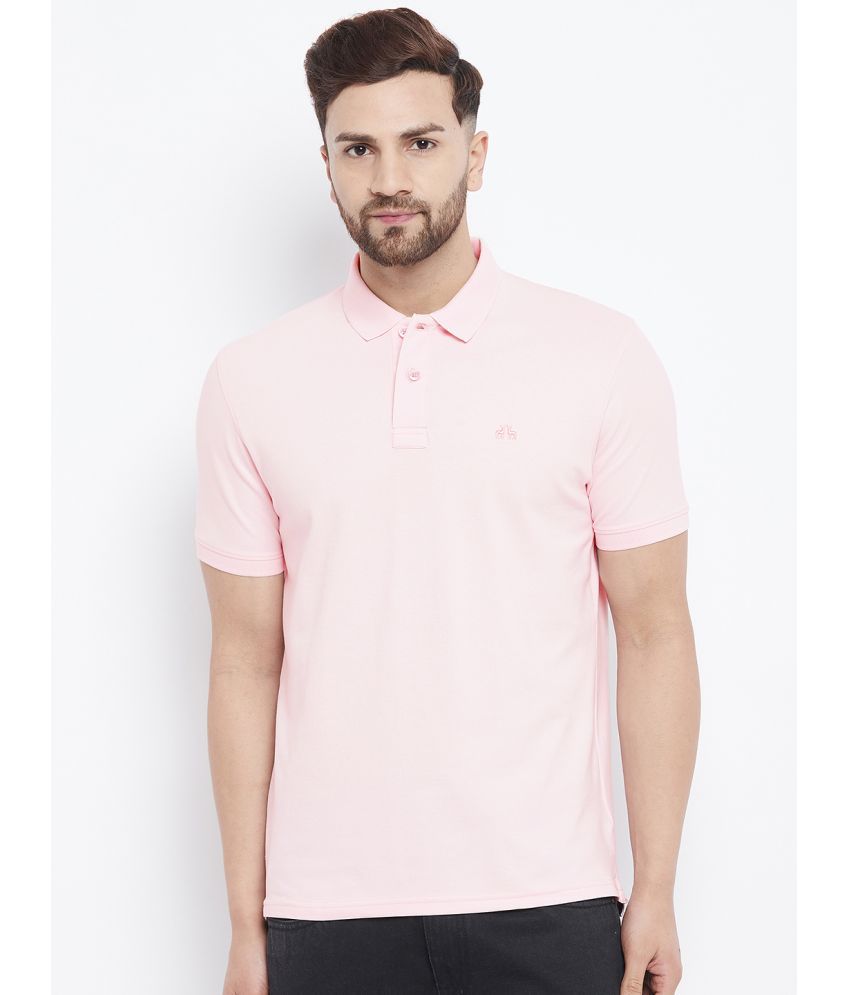     			98 Degree North Cotton Blend Regular Fit Solid Half Sleeves Pink Men's Polo T Shirt