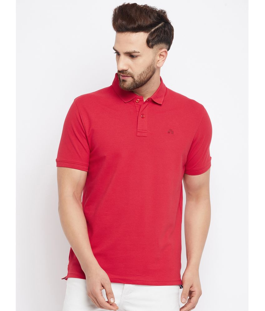     			98 Degree North Cotton Blend Regular Fit Solid Half Sleeves Red Men's Polo T Shirt