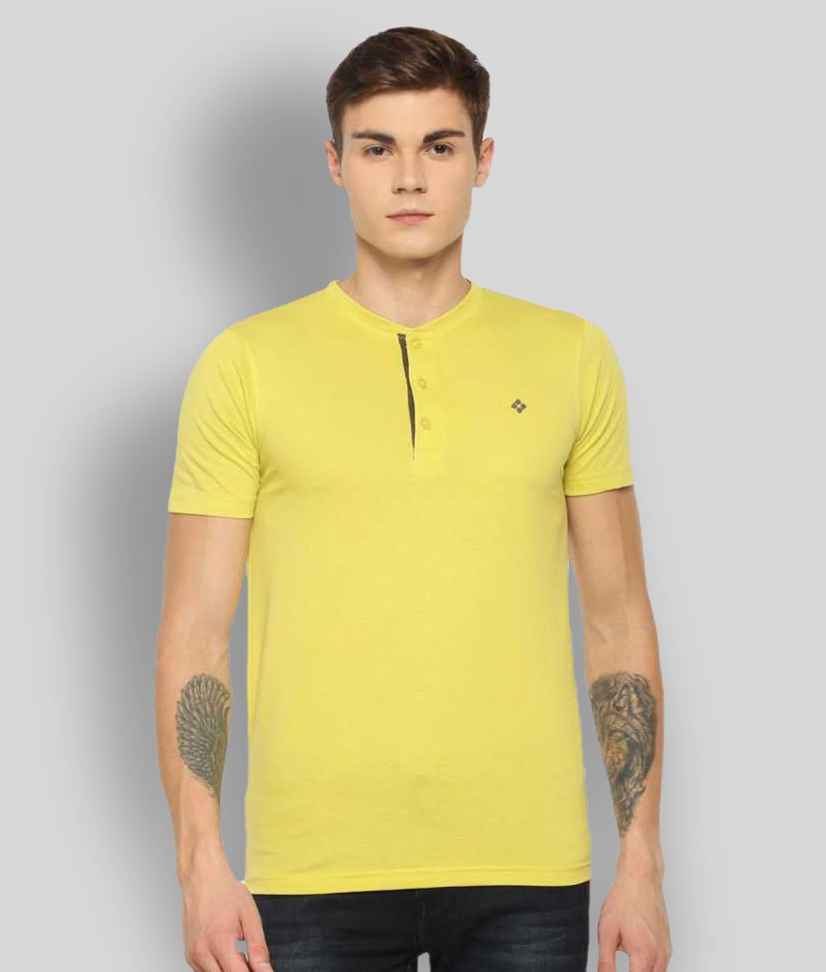     			Dollar - Yellow Cotton Blend Regular Fit Men's T-Shirt ( Pack of 1 )