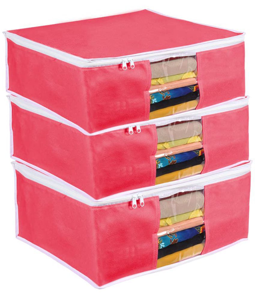     			PrettyKrafts Presents Blue Saree Cover Storage Bags for Clothes Combo Offer Saree Organizer for Wardrobe/Organizers for Clothes/Organizers for Wardrobe Pack of 3 -Red