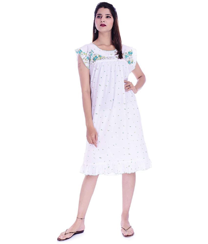     			Raj Cotton Nighty & Night Gowns - White Single