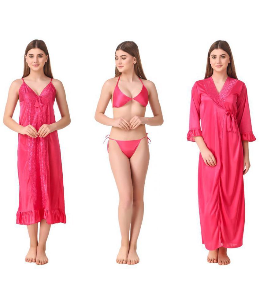     			Romaisa Satin Nighty & Night Gowns - Pink Single