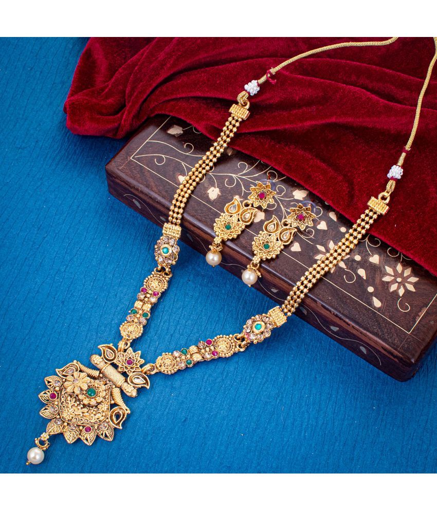     			Sukkhi Alloy Golden Traditional Necklaces Set Long Haram