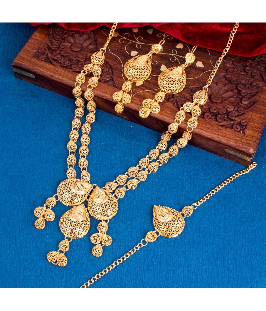     			Sukkhi Brass Golden Traditional Necklace set Combo Collar