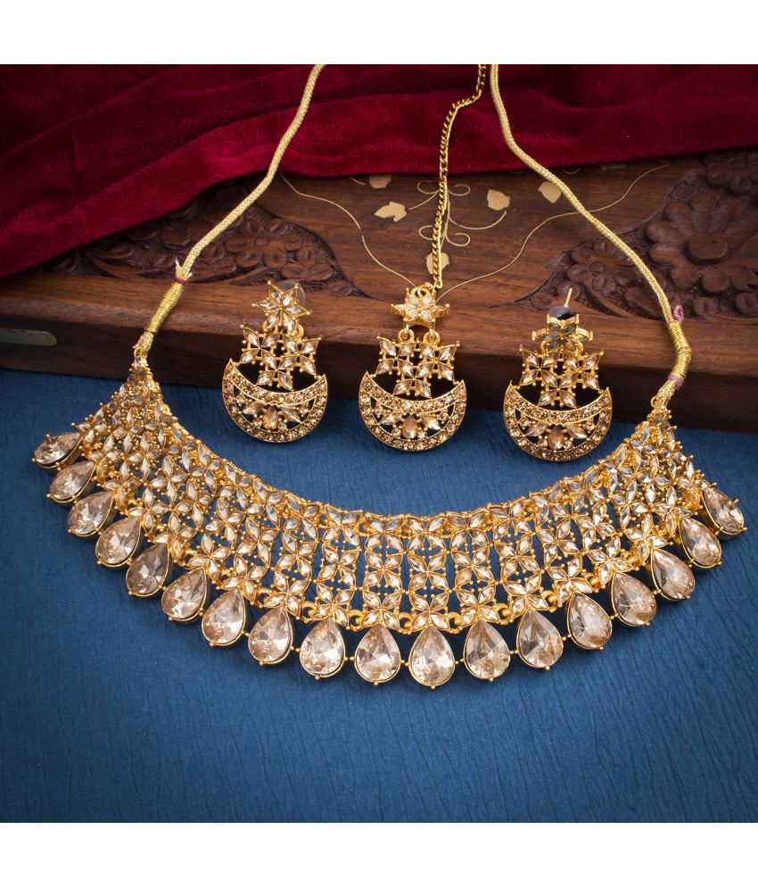     			Sukkhi Brass Golden Traditional Necklaces Set Choker