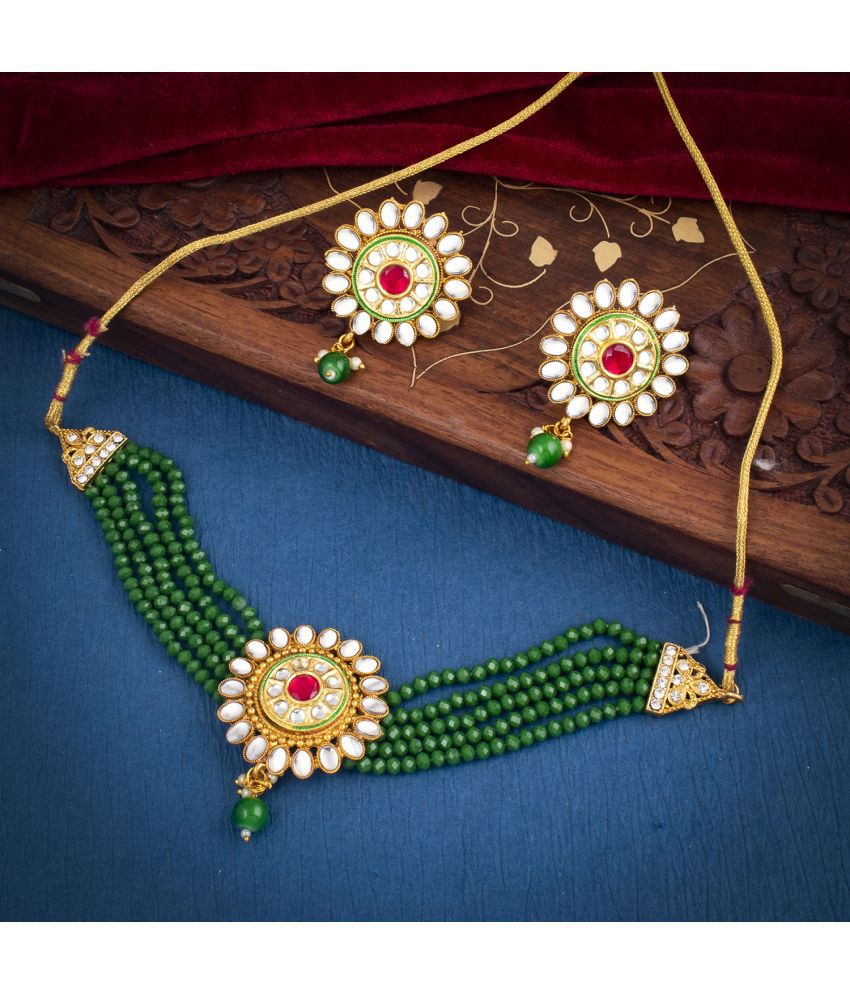     			Sukkhi Brass Green Traditional Necklaces Set Choker