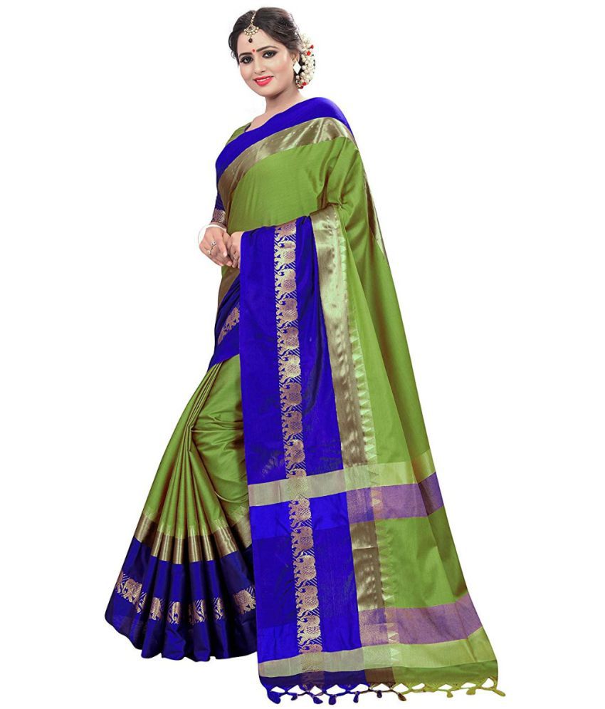    			fab woven - Green Cotton Blend Saree With Blouse Piece ( Pack of 1 )