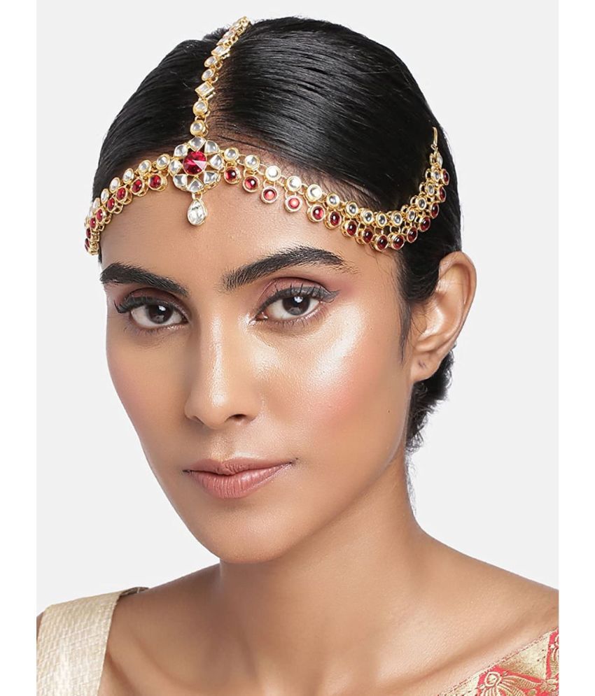     			I Jewels 18K Gold Plated Kundan Studded Bridal Matha Patti/Maang Tikka for Women (T2046M)