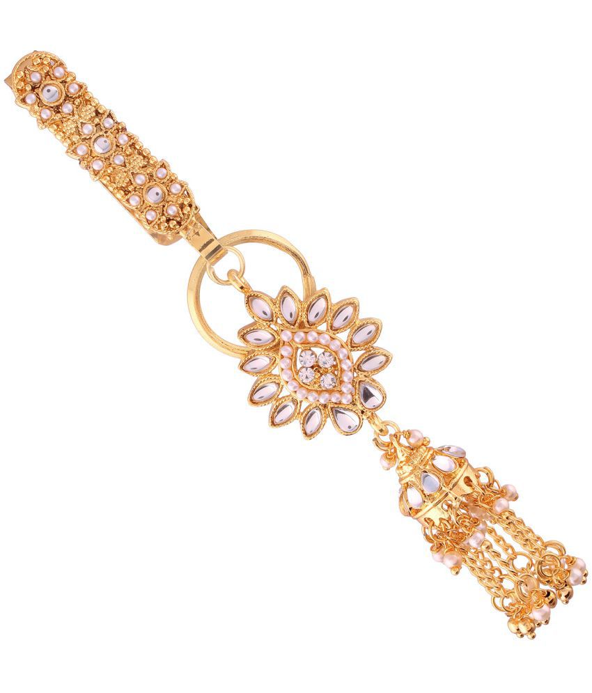     			I Jewels 18K Gold Plated Traditional Kundan & Pearl Studded Chabi Challa/Challa Waist/Key chain For Women (KC02W)