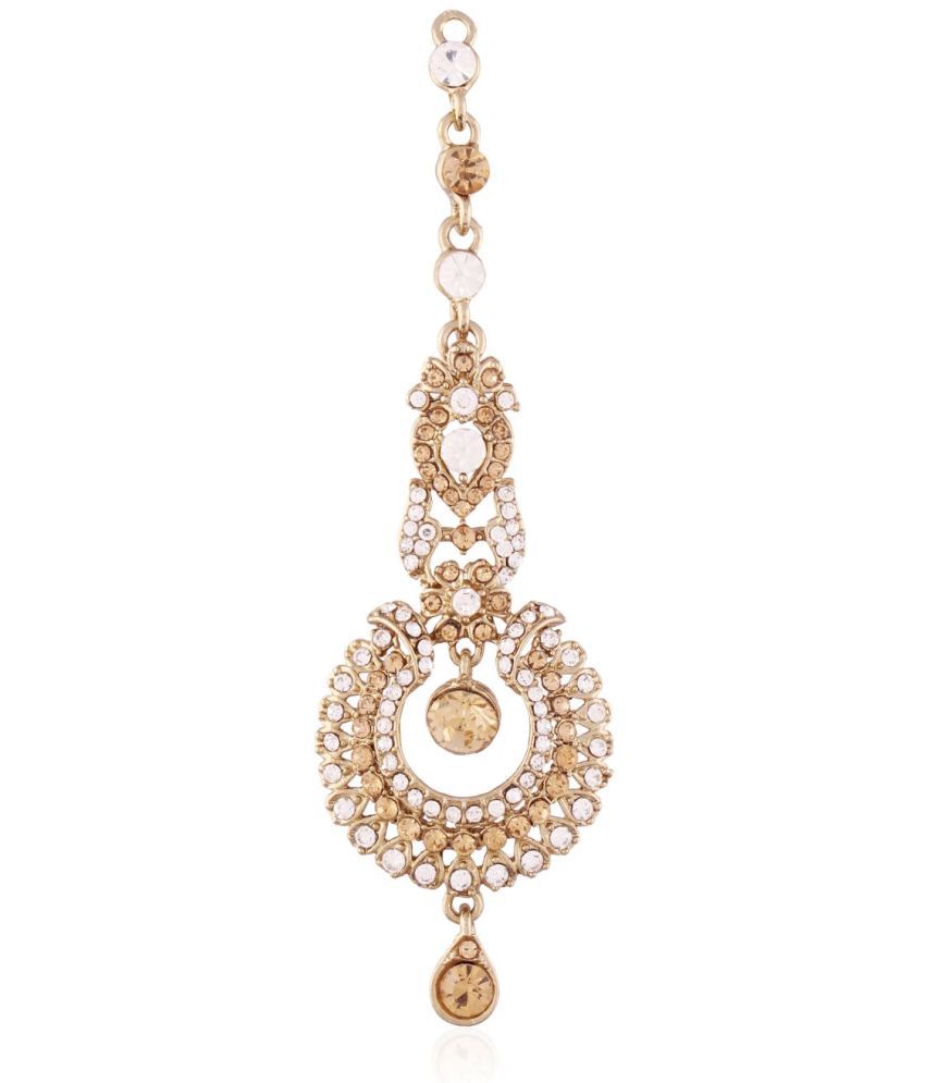     			I Jewels 18k Gold Plated Traditional Stone Studded Maang Tikka for Women (T1092LW)