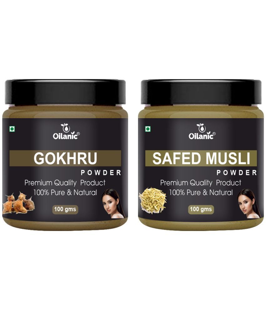     			Oilanic 100% Pure Gokhru Powder & Safed Musli Powder-Skin Hair Mask 200 g Pack of 2