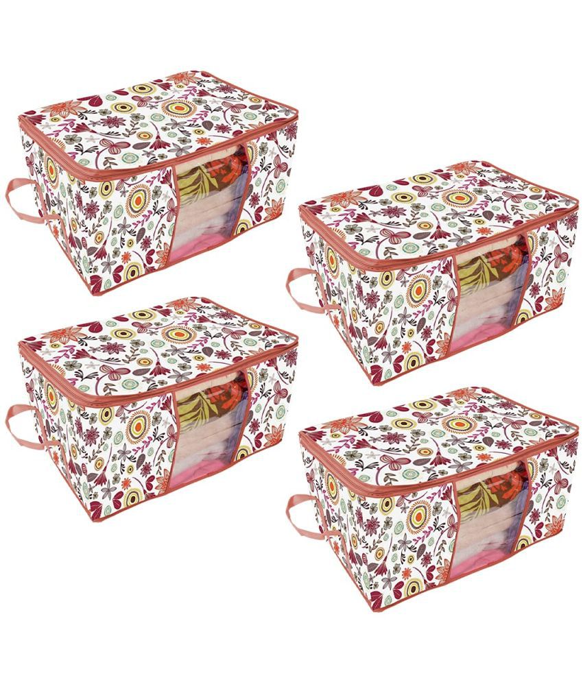     			PrettyKrafts Underbed Storage Bag, Storage Organizer, Blanket Cover with Side Handles (Set of 4 pcs) - Multi Flower
