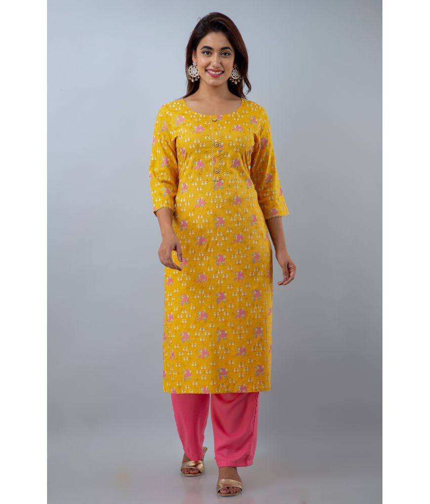     			Doriya Yellow Rayon Kurti With Palazzo - Stitched Suit