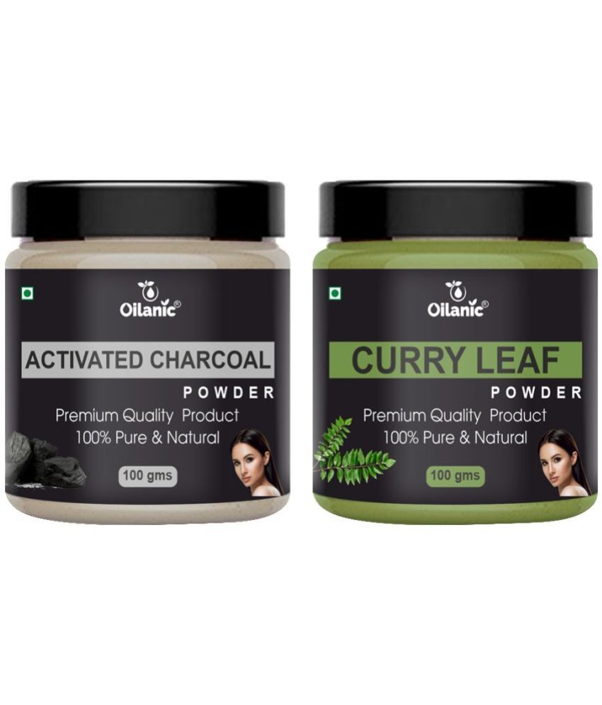     			Oilanic 100% Activated Charcoal Powder & Curry Leaf Powder-Skin Hair Mask 200 g Pack of 2