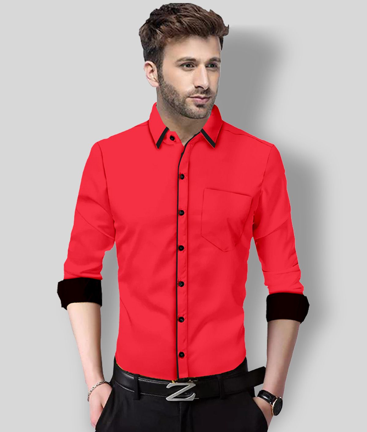     			P&V - Red Cotton Slim Fit Men's Casual Shirt (Pack of 1 )