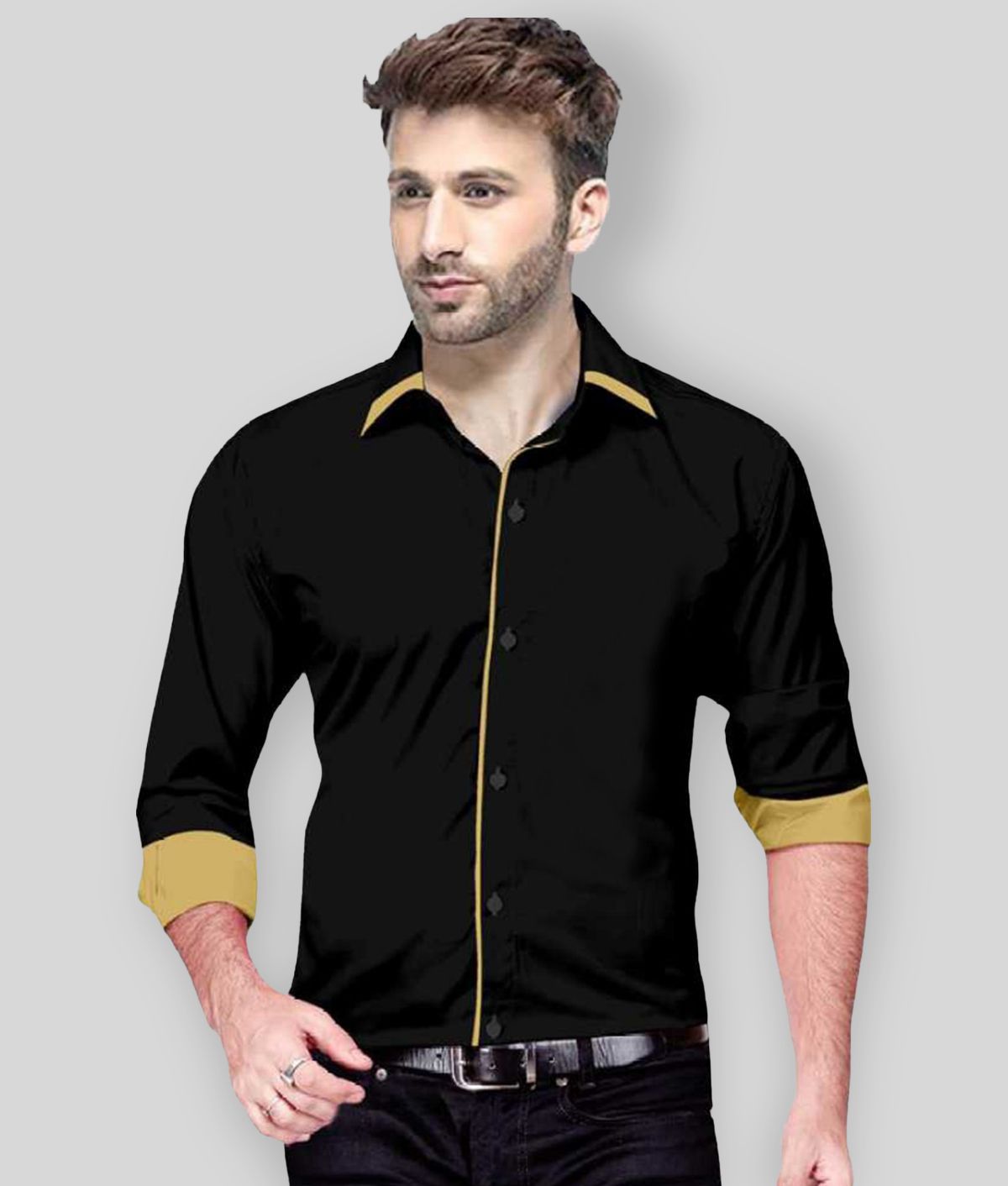     			P&V CREATIONS - Black Cotton Slim Fit Men's Casual Shirt (Pack of 1 )