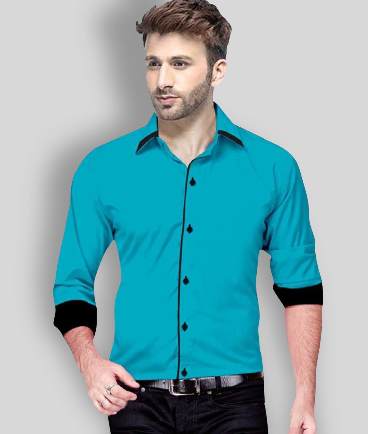     			P&V CREATIONS - Blue Cotton Slim Fit Men's Casual Shirt (Pack of 1 )