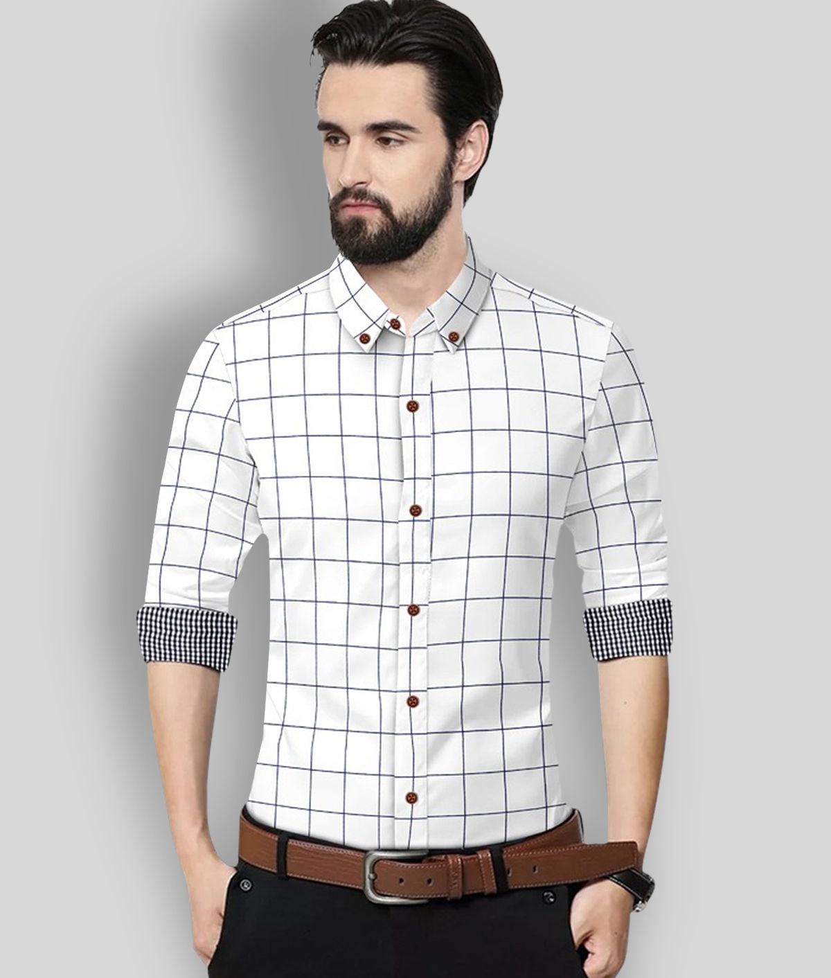     			P&V CREATIONS - White Cotton Blend Regular Fit Men's Casual Shirt (Pack of 1)