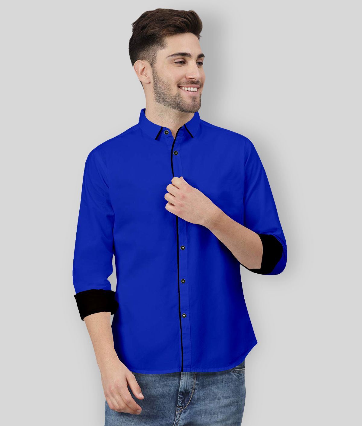     			P&V CREATIONS - Blue Cotton Blend Regular Fit Men's Casual Shirt (Pack of 1)