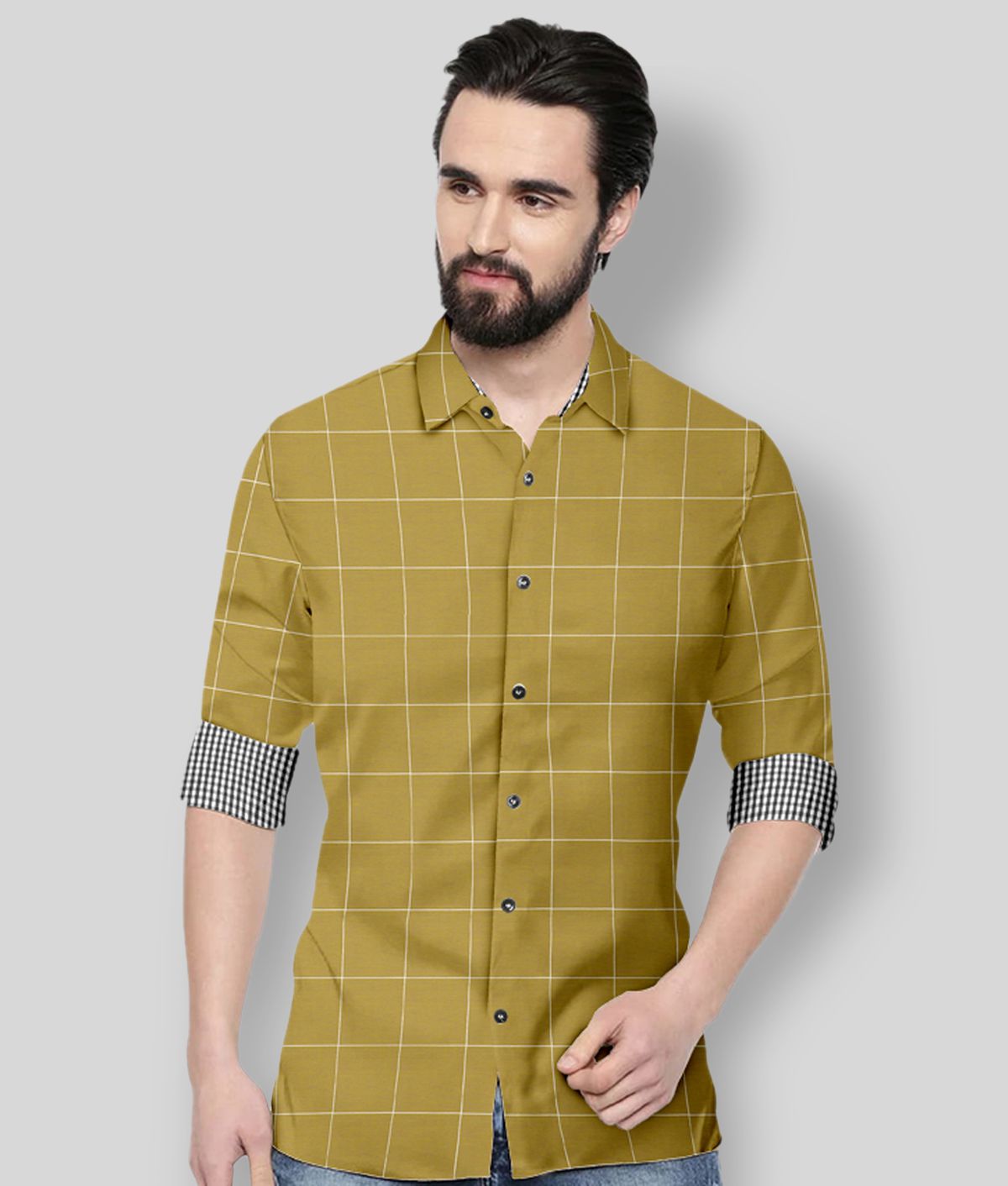     			P&V - Khaki Cotton Blend Regular Fit Men's Formal Shirt ( Pack of 1 )