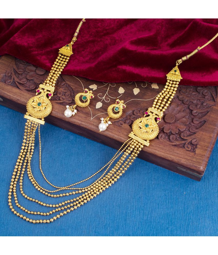     			Sukkhi Brass Golden Traditional Necklaces Set Long Haram