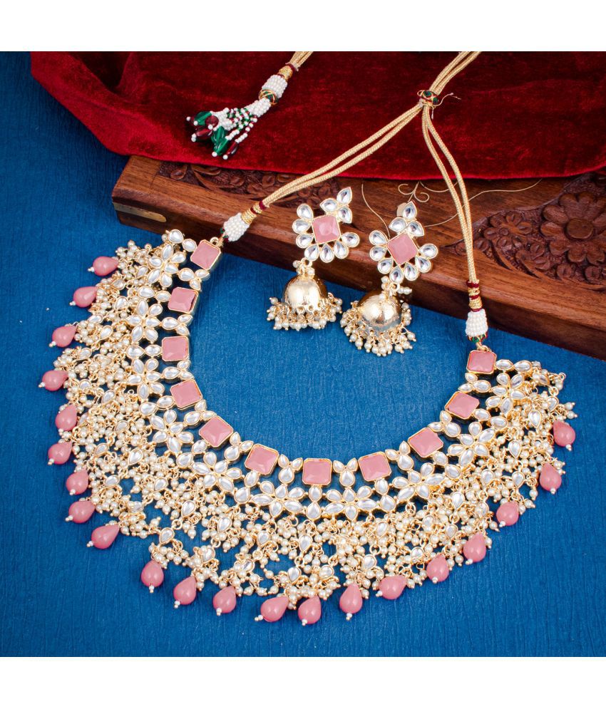     			Sukkhi Brass Pink Traditional Necklaces Set Choker