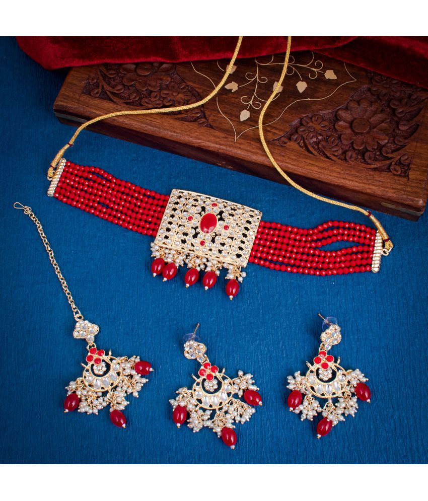     			Sukkhi Brass Red Traditional Necklaces Set Choker