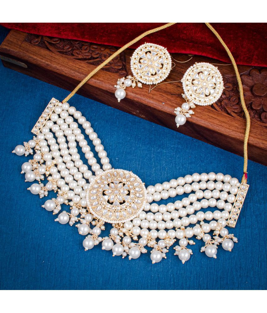     			Sukkhi Brass White Traditional Necklaces Set Choker