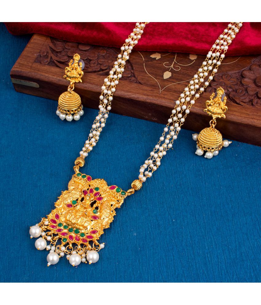     			Sukkhi Zinc Golden Traditional Necklaces Set Long Haram