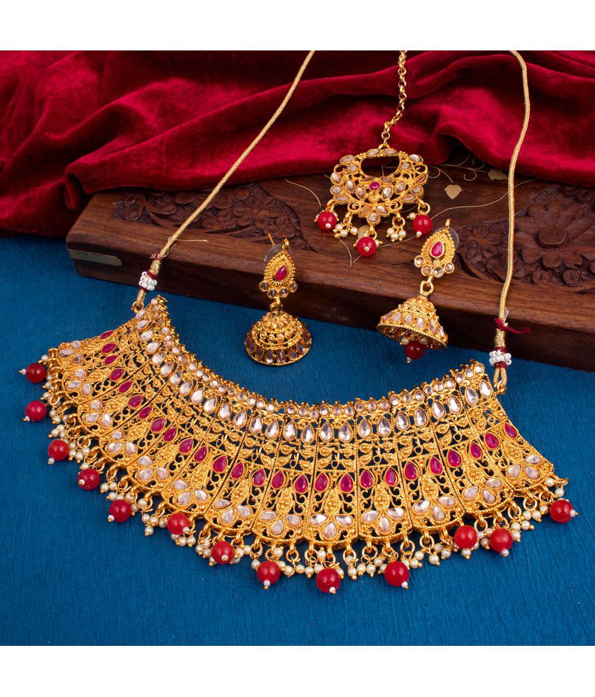     			Sukkhi Zinc Red Traditional Necklaces Set Choker