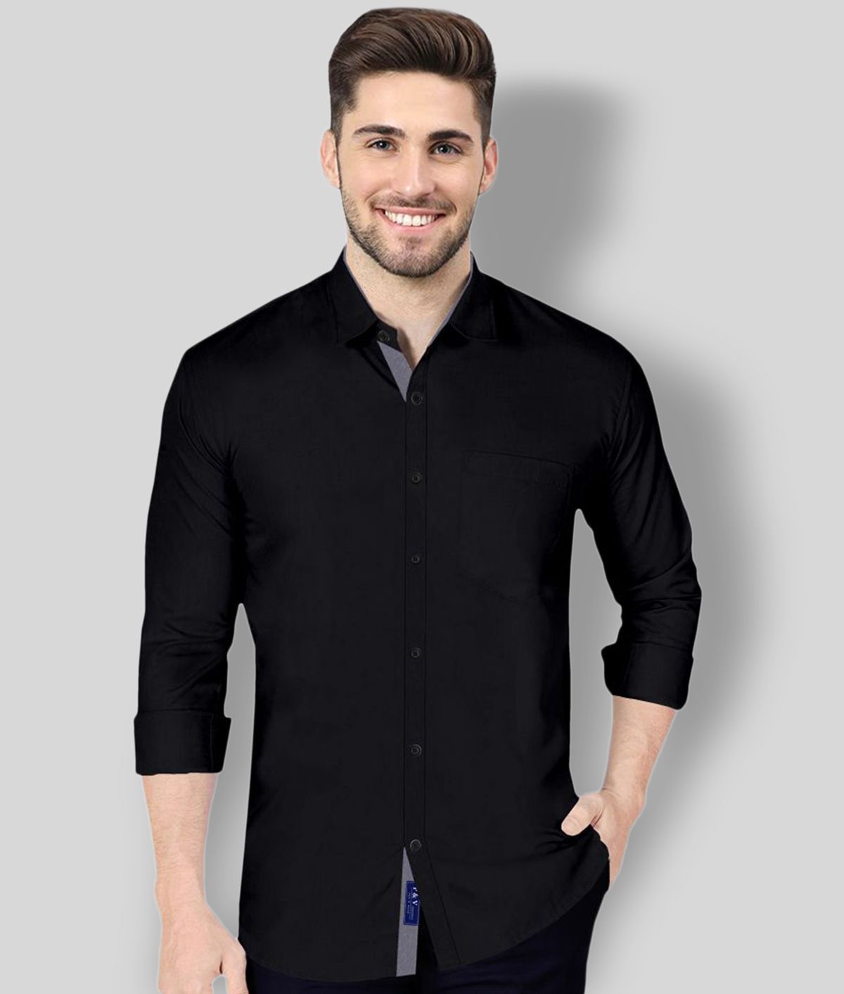 P&V CREATIONS - Black Cotton Blend Regular Fit Men's Casual Shirt (Pack of 1)
