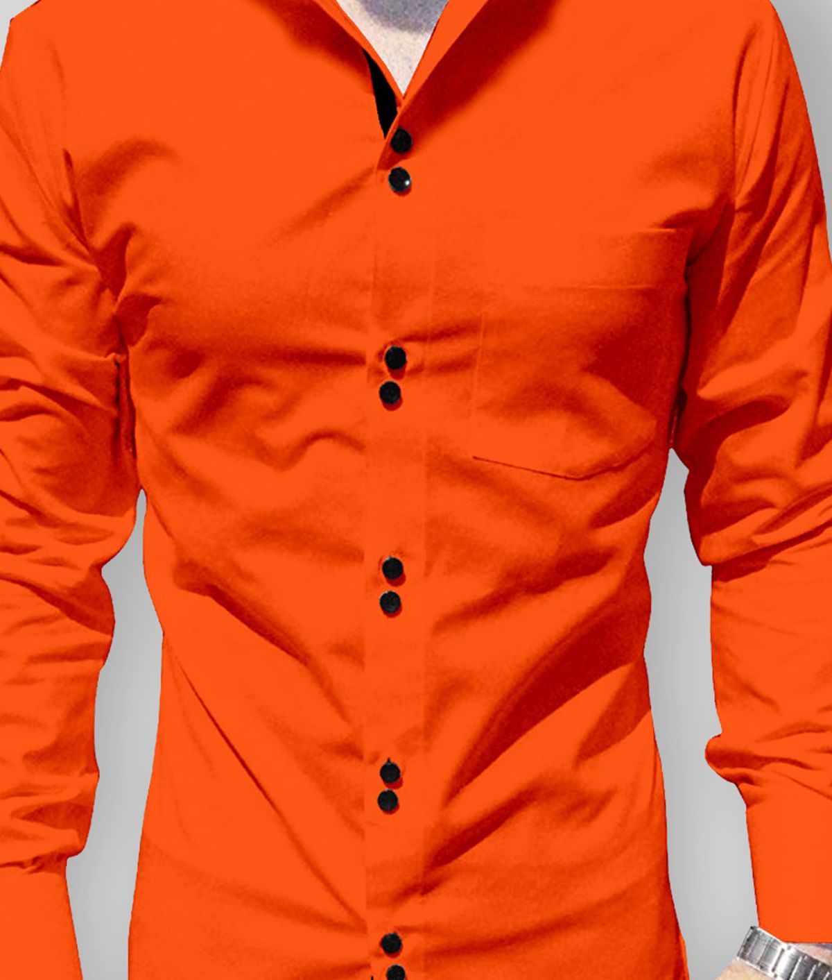     			P&V CREATIONS - Orange Cotton Blend Regular Fit Men's Casual Shirt (Pack of 1)