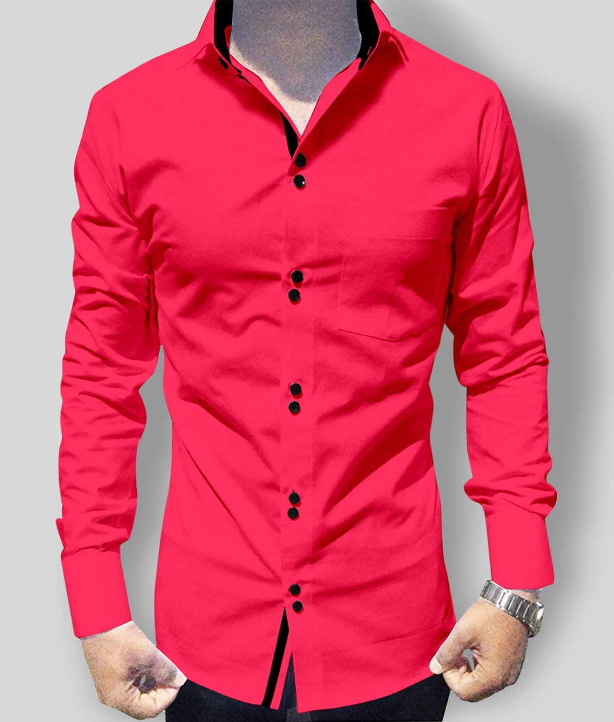     			P&V CREATIONS - Pink Cotton Blend Regular Fit Men's Casual Shirt (Pack of 1)