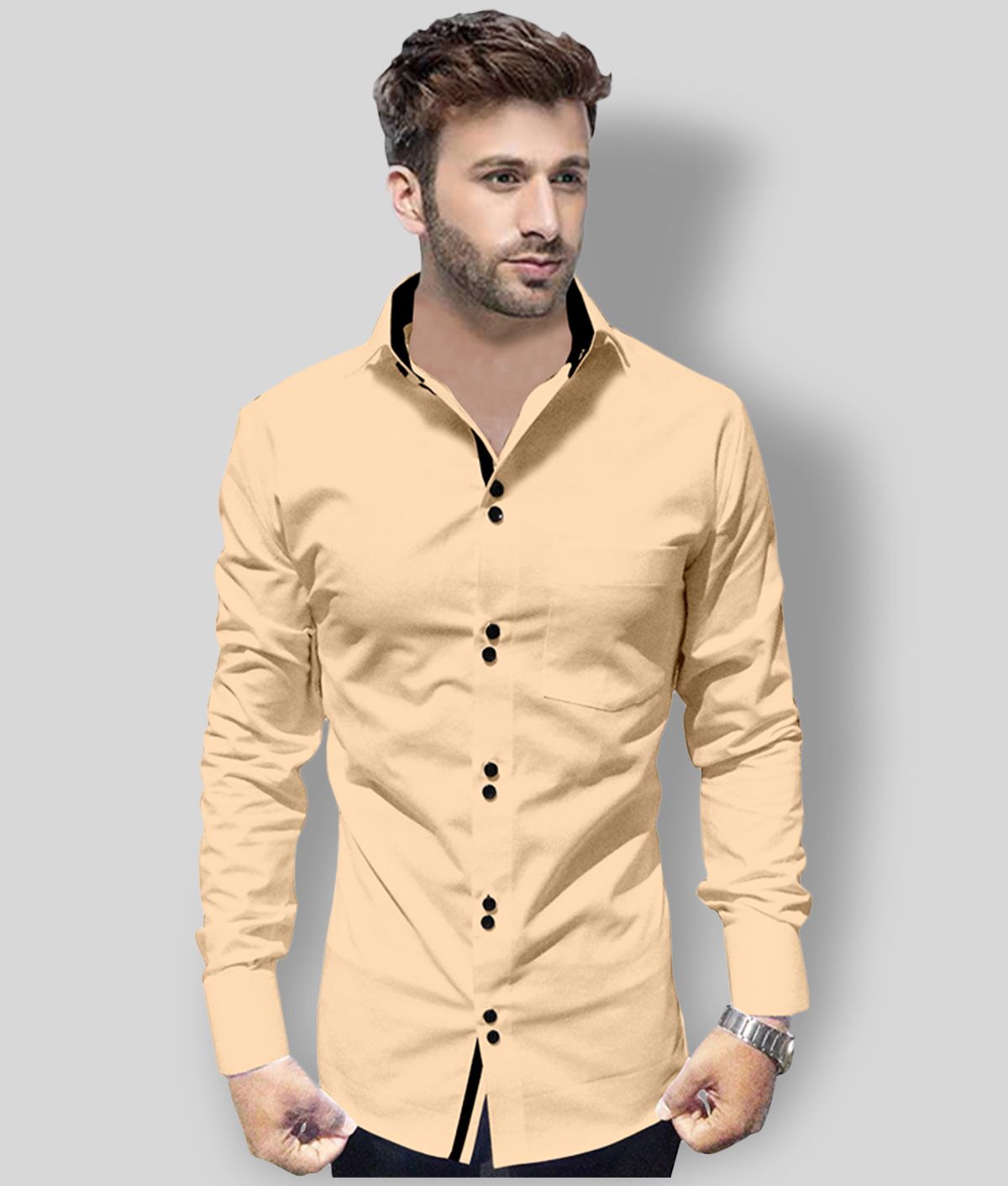 P&V - Beige Cotton Blend Regular Fit Men's Casual Shirt (Pack of 1)