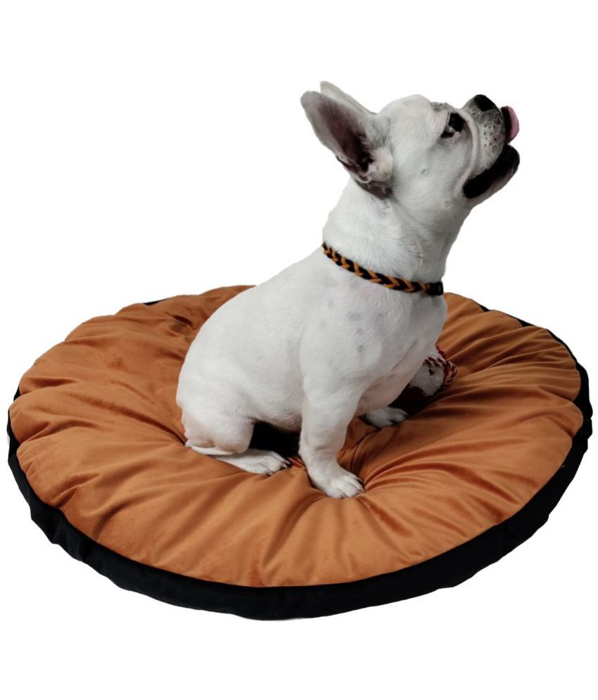     			NUEVOS DOGGADIL Velvet Quilted Round Pet Bed Mattress | Foldable Padded Pet bed_ rust