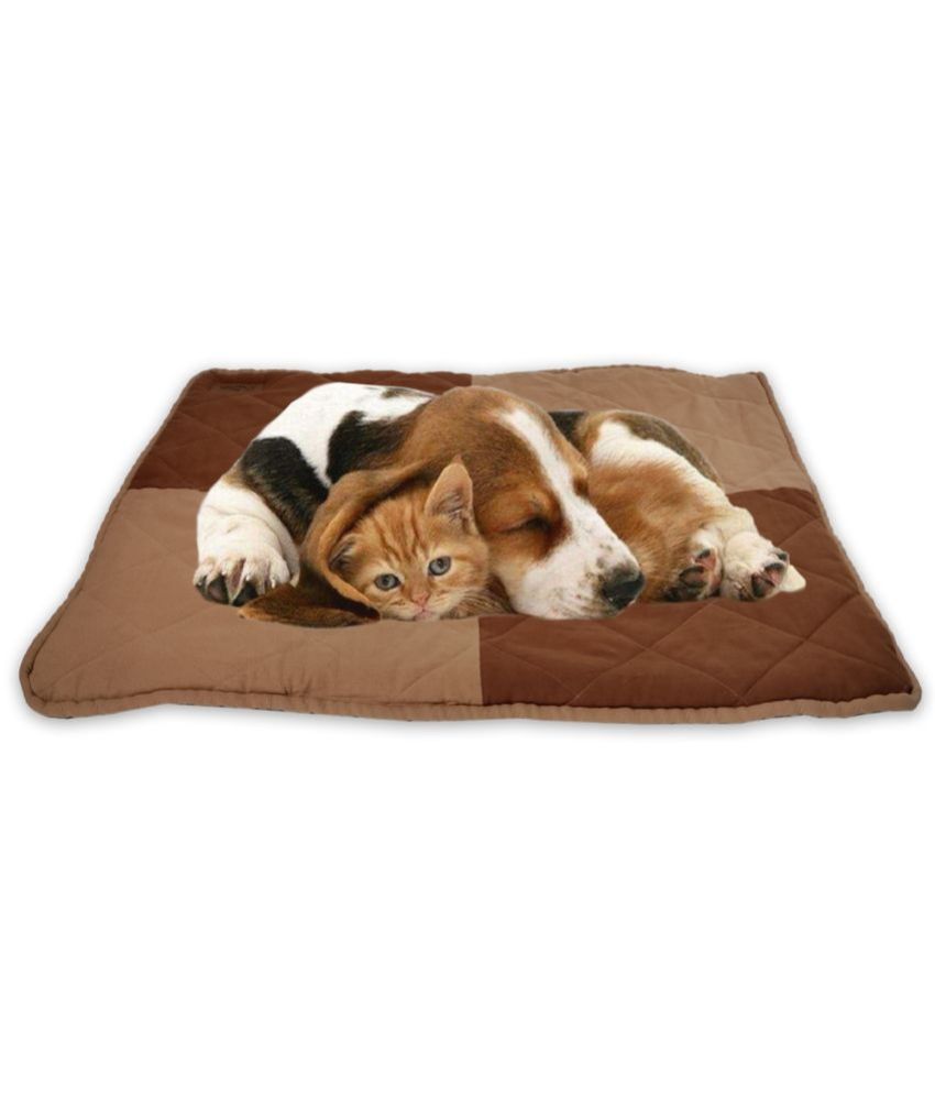 NUEVOS DOGGADIL Cotton Canvas Quilted Rectangle Cat Dog Pet Bed Mattress | Foldable Padded Pet Mat_ Sandorange/ Rust