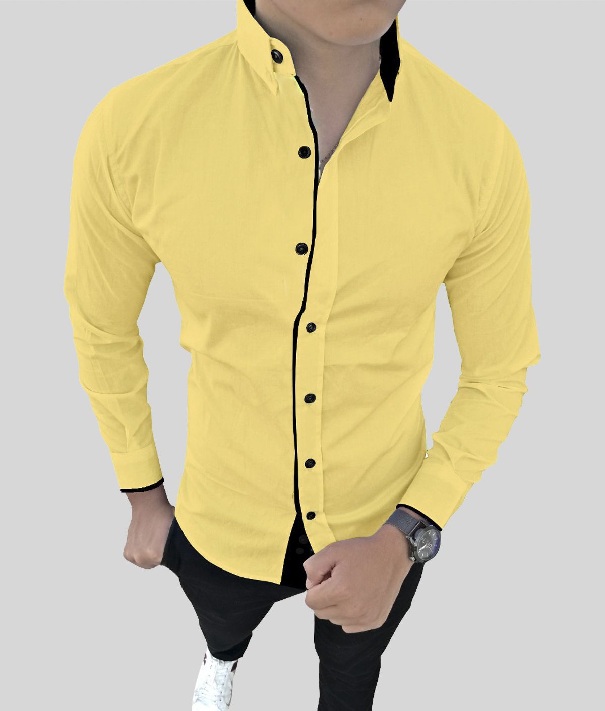     			SUR-T - Yellow Cotton Blend Slim Fit Men's Casual Shirt (Pack of 1)