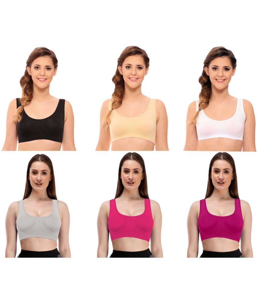     			ComfyStyle Pack of 6 Cotton Lycra Non Padded Women's Air Bra ( Multi Color )