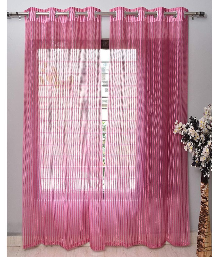     			Tanishka Fabs Others Semi-Transparent Eyelet Window Curtain 5 ft Pack of 2 -Pink